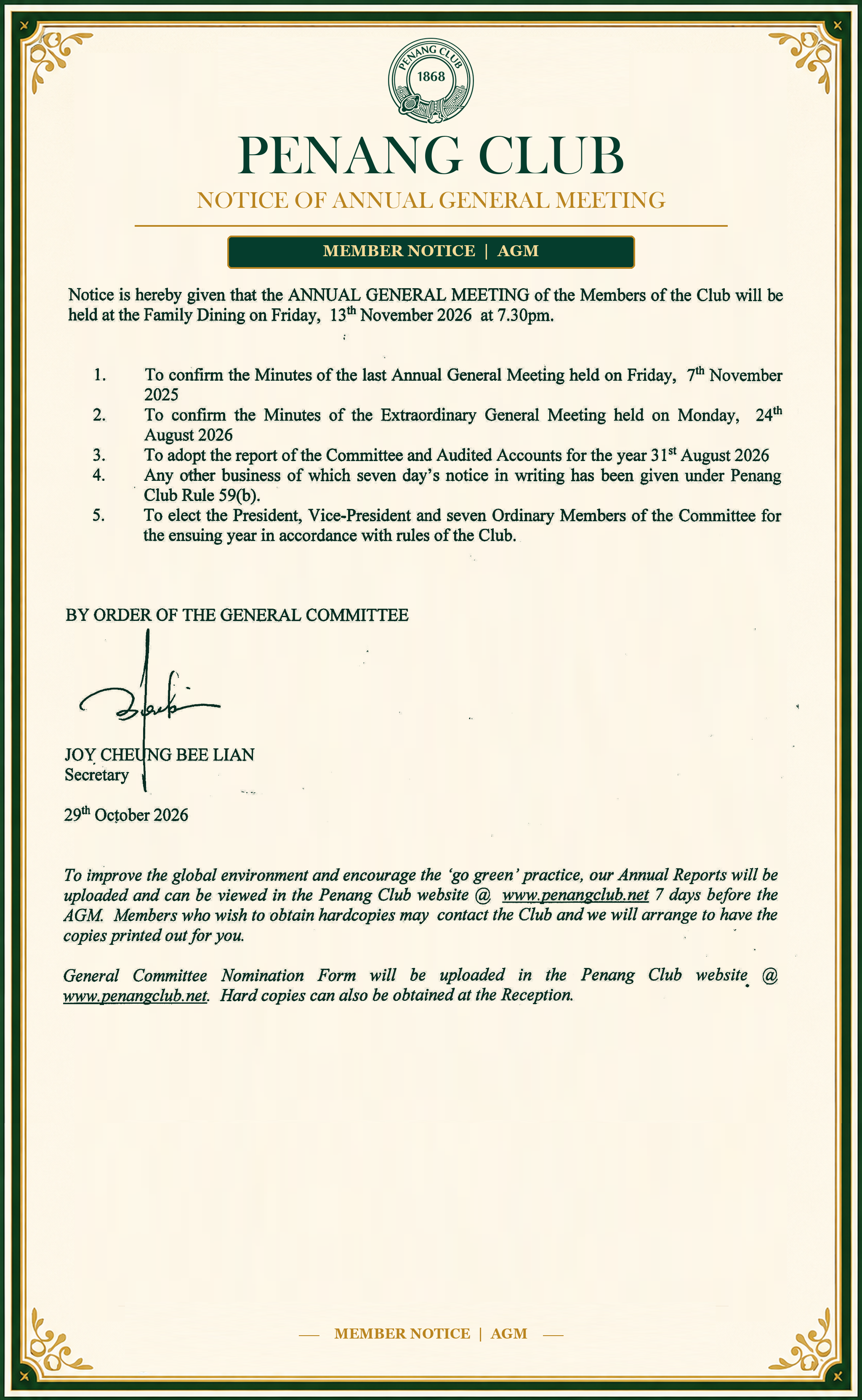 Notice of Annual General Meeting 2026