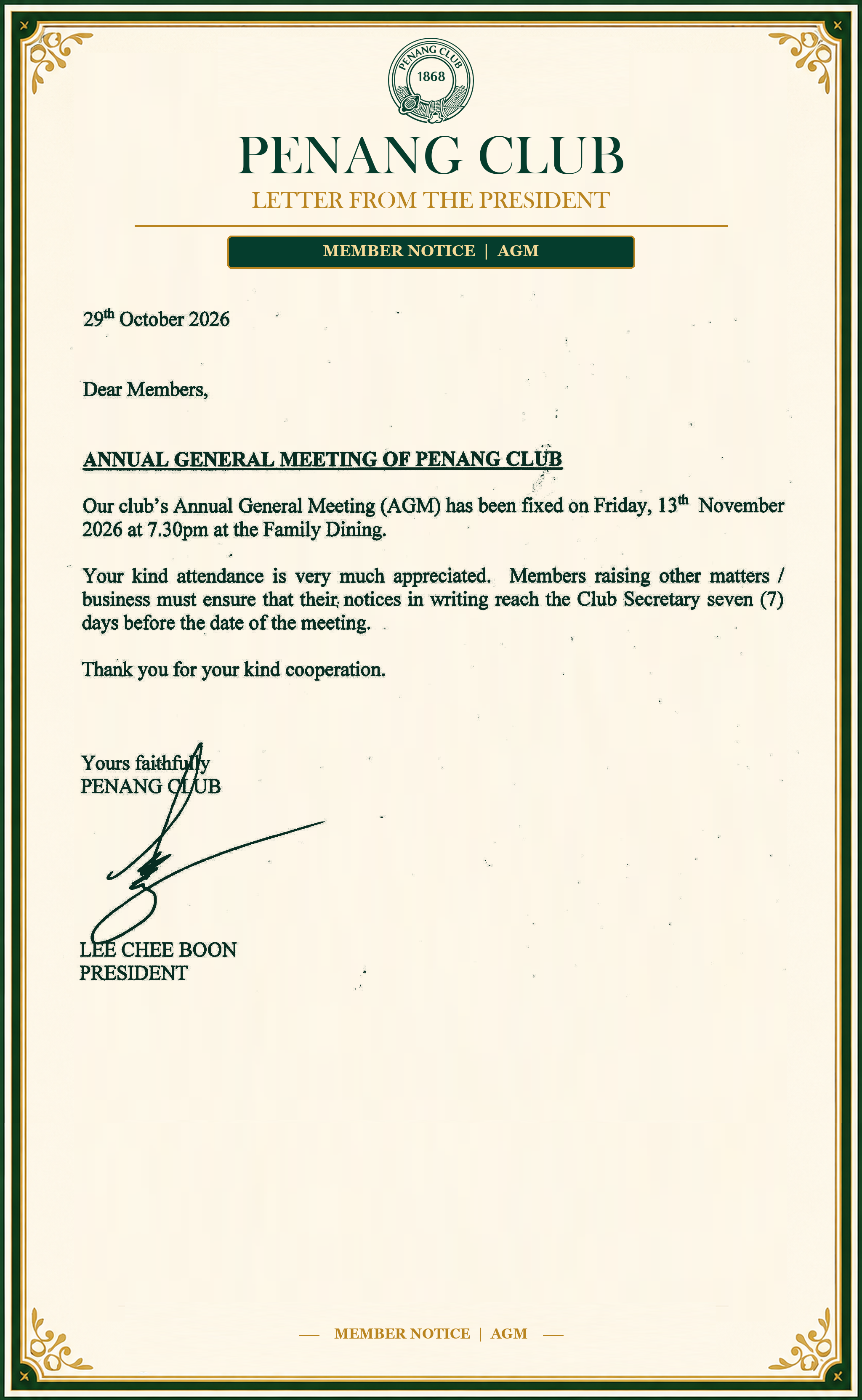 Letter from the President - AGM 2026
